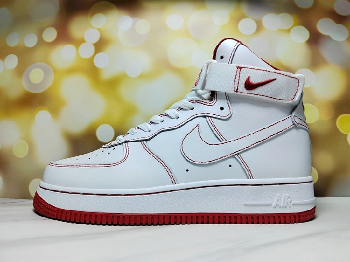 Women's Air Force 1 High Top White/Red Shoes 149